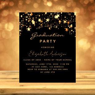 Graduparty zwarte gouden sterren uitnodiging briefkaart