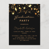 Graduparty zwarte gouden sterren uitnodiging briefkaart (Voorkant)