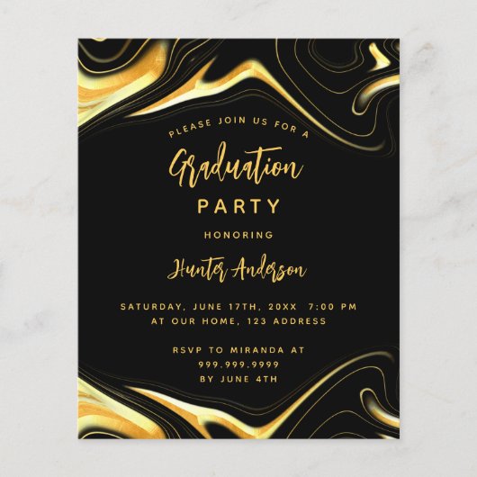 Graduparty zwarte goudprijsuitnodiging (Voorkant)