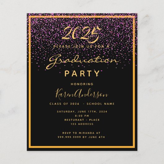 Graduparty zwarte goudprijsuitnodiging flyer (Voorkant)
