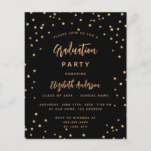 Graduparty zwarte goudster-uitnodiging (Voorkant)