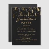 Graduparty zwarte goudstroomwafers luxe magnetische uitnodiging (Voorkant / Achterkant)