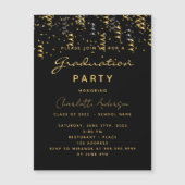 Graduparty zwarte goudstroomwafers luxe magnetische uitnodiging (Voorkant)