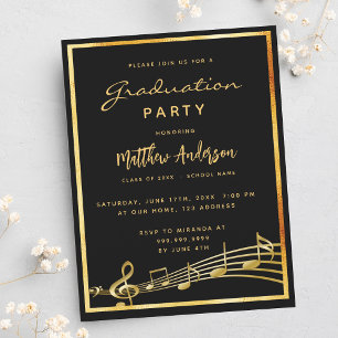 Graduparty zwarte muziekgouduitnodiging briefkaart