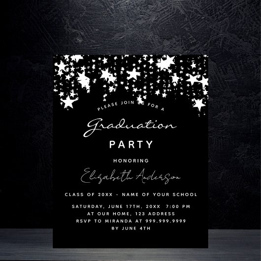 Graduparty zwarte witte begrotingsuitnodiging flyer