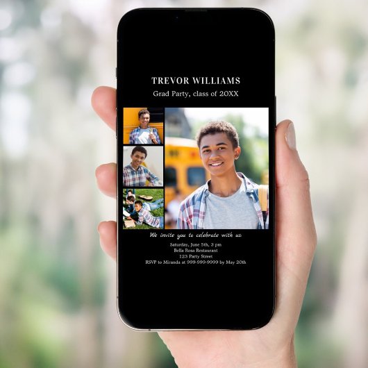 Graduparty zwarte witte fotocollage kaart
