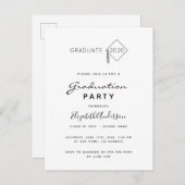 Graduparty zwarte witte pet uitnodiging (Voorkant / Achterkant)