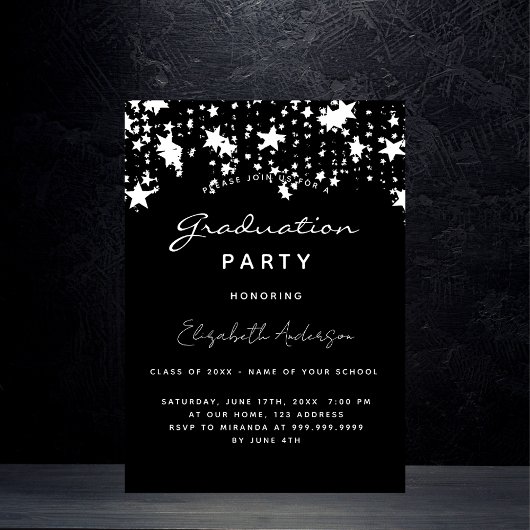 Graduparty zwarte witte sterren elegant kaart