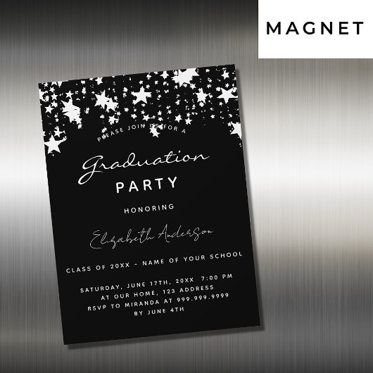 Graduparty zwarte witte sterren luxe magnetisch magnetische uitnodiging
