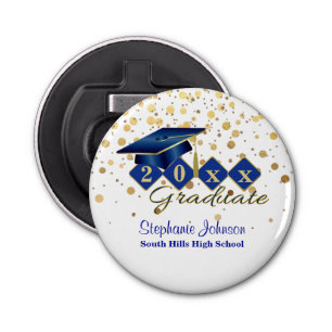 Gradupkap Blue Gold Confetti - speciaal aangepast Button Flesopener