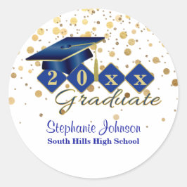 Gradupkap Blue Gold Confetti - speciaal aangepast Ronde Sticker