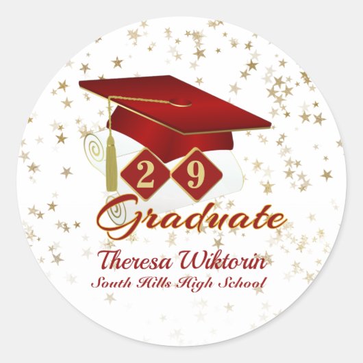 Gradupkap Rode gouden sterren op maat Ronde Sticker (Voorkant)