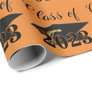 Gradupklapklasse Jaar Oranje zwart Cadeaupapier
