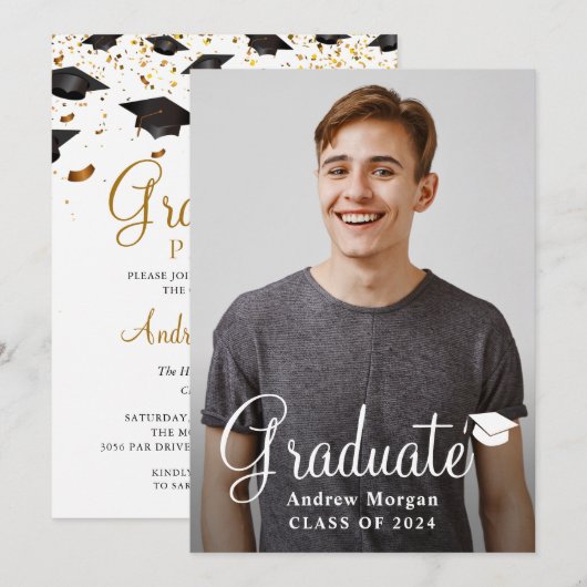Gradupverpakking & goudconfetti Afstuderen Foto Af Kaart (Voorkant / Achterkant)