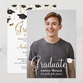 Gradupverpakking & goudconfetti Afstuderen Foto Af Kaart