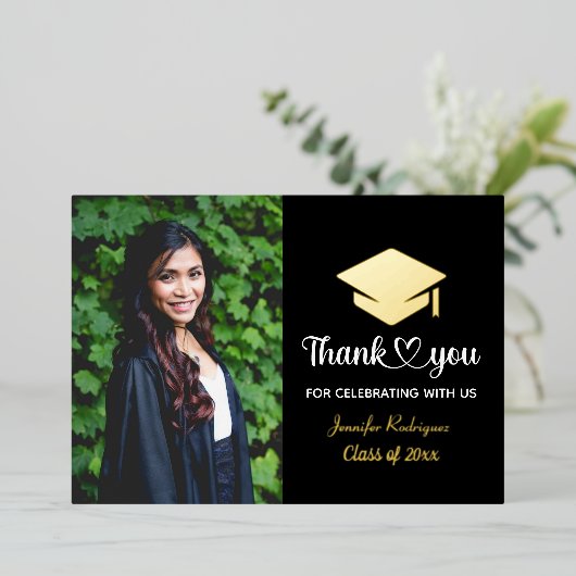 Gradupvoet Dank u Afstudeerder Aangepaste foto Folie Uitnodiging (Staand Voorkant)
