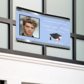 Gradupvoet Diploma Persoonlijke foto Zwart Blauw Spandoek (Buitenkant Gebouw)