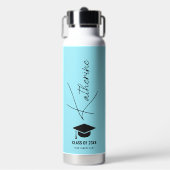 Gradupvoet Elegant Calligrafie Blue Custom Waterfles (Voorkant)