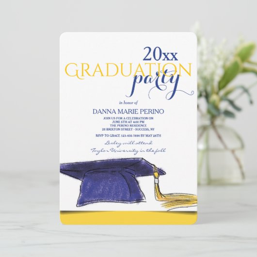 Gradupvoet Geel Back Uitnodiging (Staand voorkant)