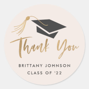 Gradupvoet Tassel Gold Foil Hartelijk dank Ronde Sticker