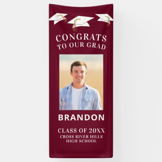 Gradupvoet Toss CONGRATS AFSTUDEERDER Foto maroon Spandoek (Verticaal)