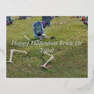 graf begraafplaats skelet Halloween grafsteen Folie Feestdagen Briefkaart