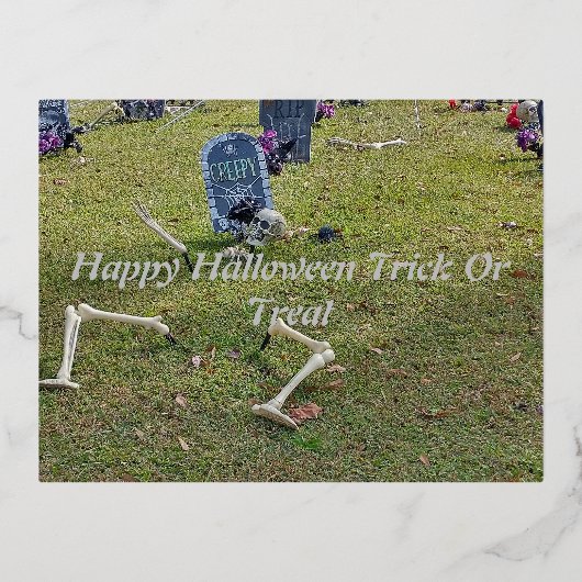 graf begraafplaats skelet Halloween grafsteen Folie Feestdagen Briefkaart (Voorkant)
