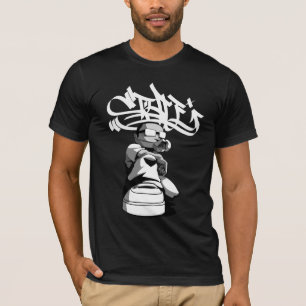Graf kunstenaar met witte tekst t-shirt