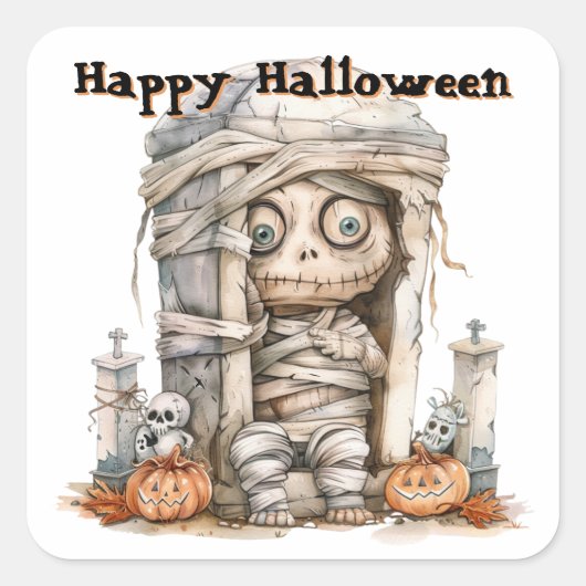 Graf Trouble – Mummie Misdaad & Mini Monsters Vierkante Sticker (Voorkant)