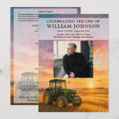 Grafdienstorder met foto van tractor van boer programmakaart (Voorkant / Achterkant)