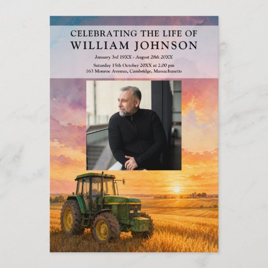 Grafdienstorder met foto van tractor van boer programmakaart (Voorkant)