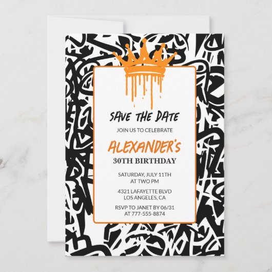Graffiti 30e verjaardagsuitnodiging Save the Date Kaart (Voorkant)