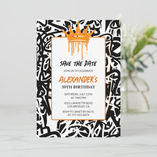 Graffiti 30e verjaardagsuitnodiging Save the Date Kaart (Staand voorkant)