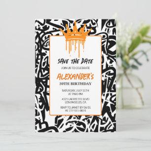 Graffiti 30e verjaardagsuitnodiging Save the Date Kaart