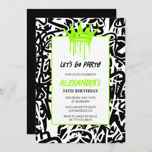 Graffiti 34ste verjaardag uitnodiging Hip Hop Crow (Voorkant / Achterkant)