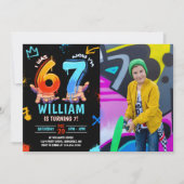 Graffiti 6 7 Meme Trend Zes Zeven Verjaardagsfoto Kaart (Voorkant)