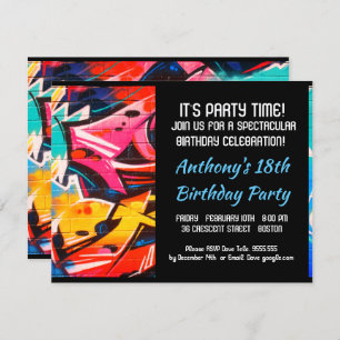 Graffiti Abstract blauwe letters Birthday Uitnodig Kaart