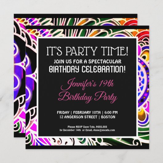 Graffiti Abstracte Bloem Verjaardagsuitnodiging Kaart (Voorkant / Achterkant)