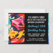 Graffiti Abstracte Blue Letters Verjaardagsuitnodi Kaart (Voorkant)