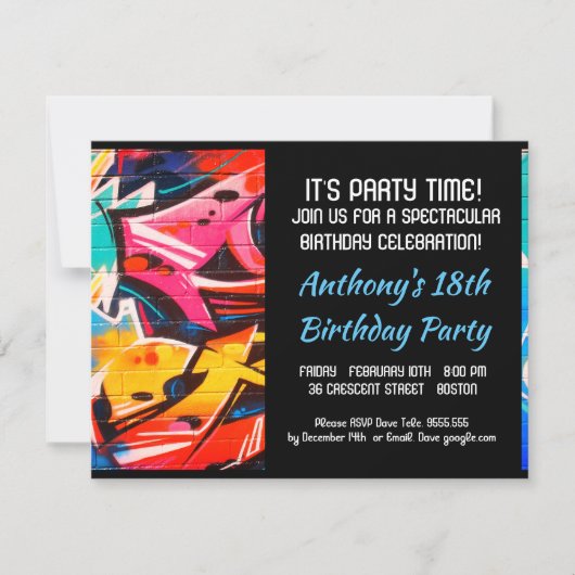 Graffiti Abstracte Blue Letters Verjaardagsuitnodi Kaart (Voorkant)