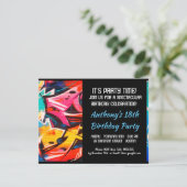 Graffiti Abstracte Blue Letters Verjaardagsuitnodi Kaart (Staand voorkant)