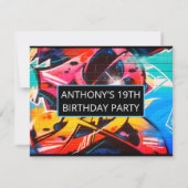 Graffiti Abstracte Blue Letters Verjaardagsuitnodi Kaart (Achterkant)