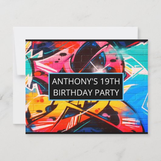 Graffiti Abstracte Blue Letters Verjaardagsuitnodi Kaart (Achterkant)