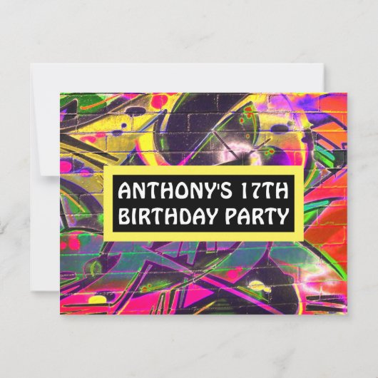 Graffiti Abstracte Brieven Verjaardagsuitnodiging Kaart (Achterkant)