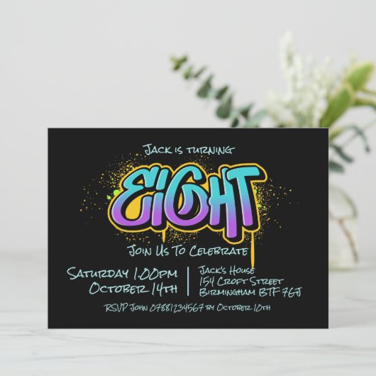 Graffiti Acht uitnodiging (Staand voorkant)