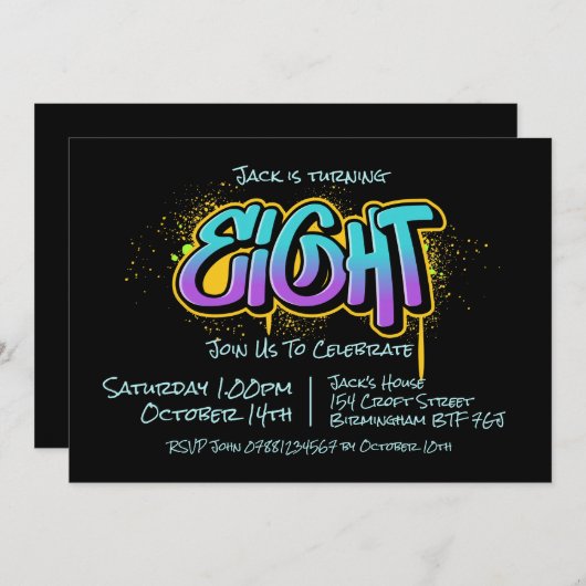 Graffiti Acht uitnodiging (Voorkant / Achterkant)