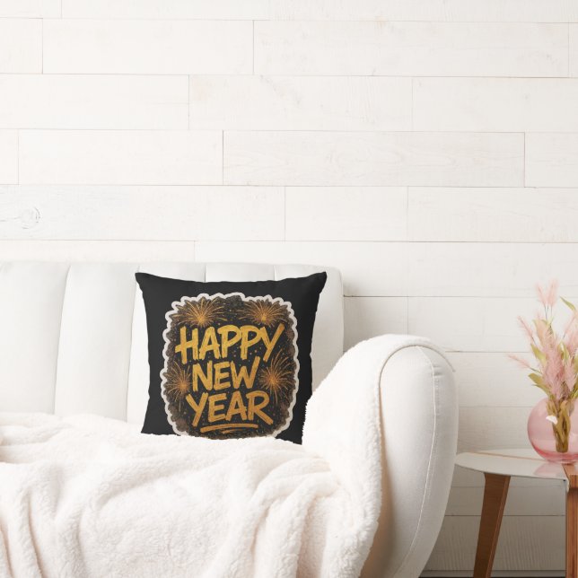 Graffiti-achtige Happy New Year-explosie Kussen (Bank)