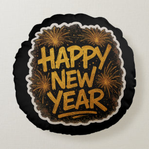 Graffiti-achtige Happy New Year-explosie Rond Kussen