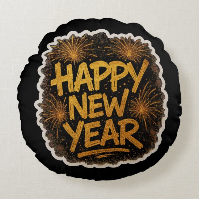 Graffiti-achtige Happy New Year-explosie Rond Kussen (Voorkant)