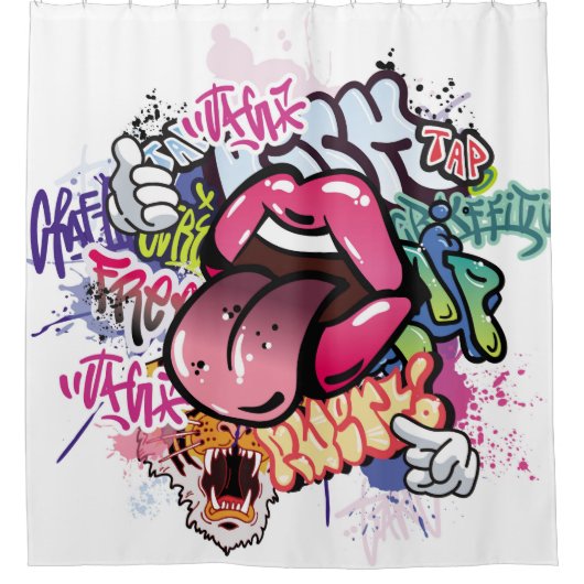 Graffiti afbeelding met straatgraffiti letters douchegordijn (Voorkant)